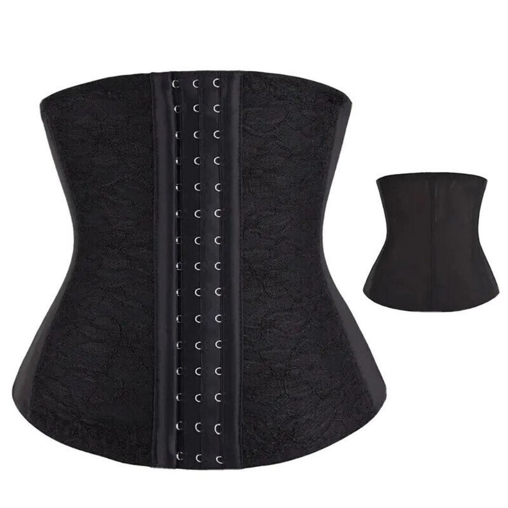 Women's Black Waist Trainer Lace Corset Shapewear, Sz L